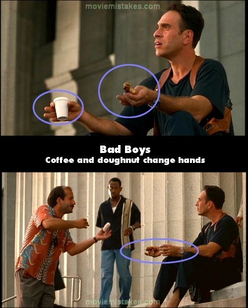 Phim Bad Boys, Sanchez ngồi trên cầu thang, tay phải cầm cốc cà phê, tay trái cầm một chiếc bánh (hoặc một vật gì đó). Nhưng chỉ sau vài giây, những đồ vật trên tay anh đã nhanh chóng hoán đổi vị trí, cốc cà phê ở bên tay trái, còn chiếc bánh ở bên tay phải.
